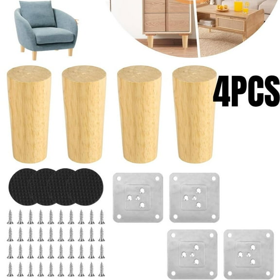 Wood Furniture Legs 4 inch Sofa Legs Pack of 4,Round Couch Legs Espresso Mid Century Desk Legs,Sofa Replacement Parts,For Dresser Legs Sideboard Recliner Couch Circle Chair Couch Riser Coffee Table