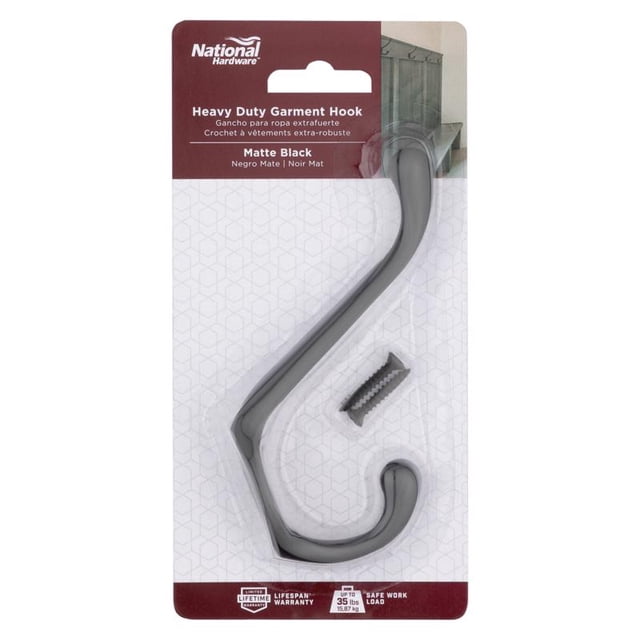 Gancho para ropa National Hardware, resistente, de metal negro mate