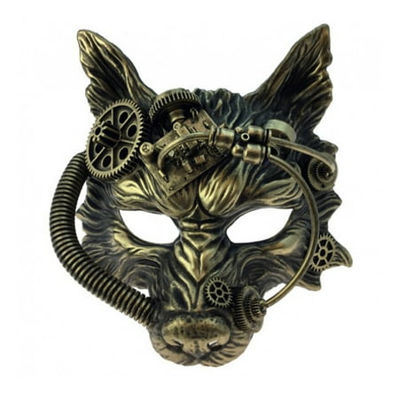 KBW Adult Unisex Steampunk Gold Wolf Face Mask with Goggles Vintage Victorian Style Retro Punk Rustic Gothic Mechanical Party Bling Costume Accessories Novelty Costume Accessories