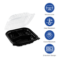 thumbnail image 2 of Karat 8"x 8" Premium PP Hinged Container, 3 compartments - 150 ct, 2 of 14