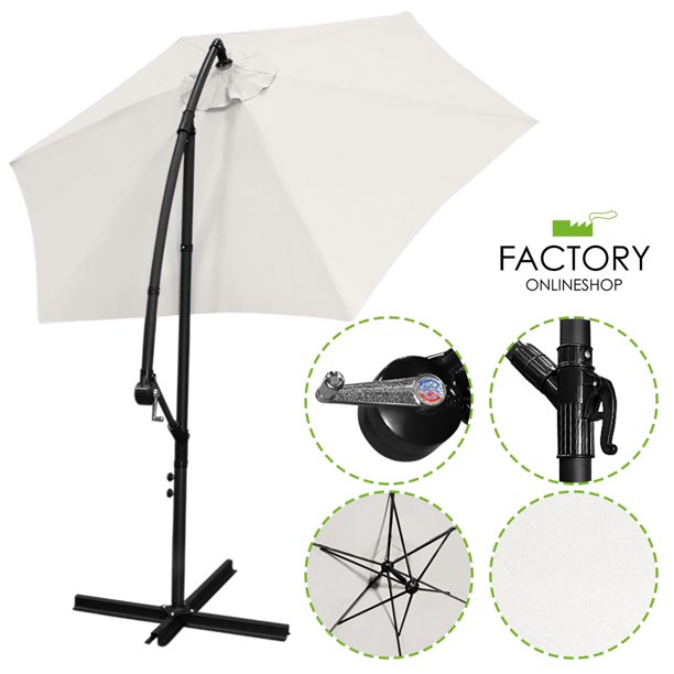 Geniqua 10ft Outdoor Umbrella Patio Offset Market Terrace Cantilever Cranking Base White Walmart Com Walmart Com