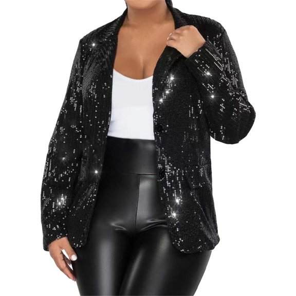 Tiqkatyck Womens Coats Clearance Womens Sequin Casual Long Sleeve Open Front Jacket Long Sleeve Jackets Front Zip Loose Casual Jacket Womens Clothes Jackets for Women Black