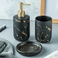 thumbnail image 2 of Juego de accesorios de baño CERÁMICA Dispensador de jabón líquido con aspecto de mármol Vaso, Negro 3 piezas, 2 of 8