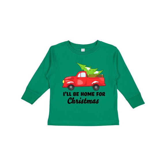 Inktastic I'll Be Home for Christmas Truck with Tree Boys or Girls Long Sleeve Toddler T-Shirt
