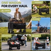 Qunler Collapsible Wagon Cart, 560lbs Heavy Duty Large Utility Garden Cart with Brake Wheels and Side Pocket for Camping, Shopping, Kids, Sports, Grocery, Black