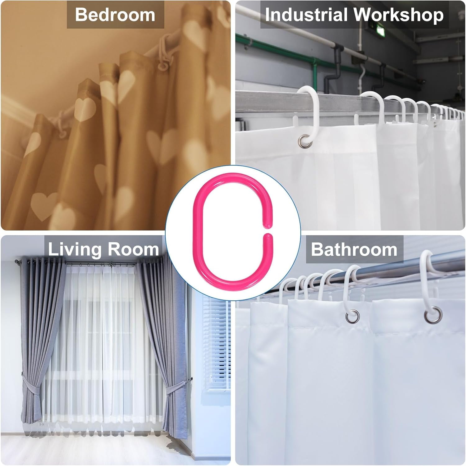 MKEUDQ-36 Pcs Shower Curtain Hooks, C-Shaped Plastic Shower Curtain Rings for Bathroom Rings, Shower Window Rods, Shower Curtain, Changing Room, Dressing Room (Rose)
