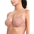 thumbnail image 2 of Deyllo Women Sexy Lace See-Through Bra Push Up Unlined Bras Underwire Support Non Padded Pink Underwear Bras 32DDD, 2 of 3