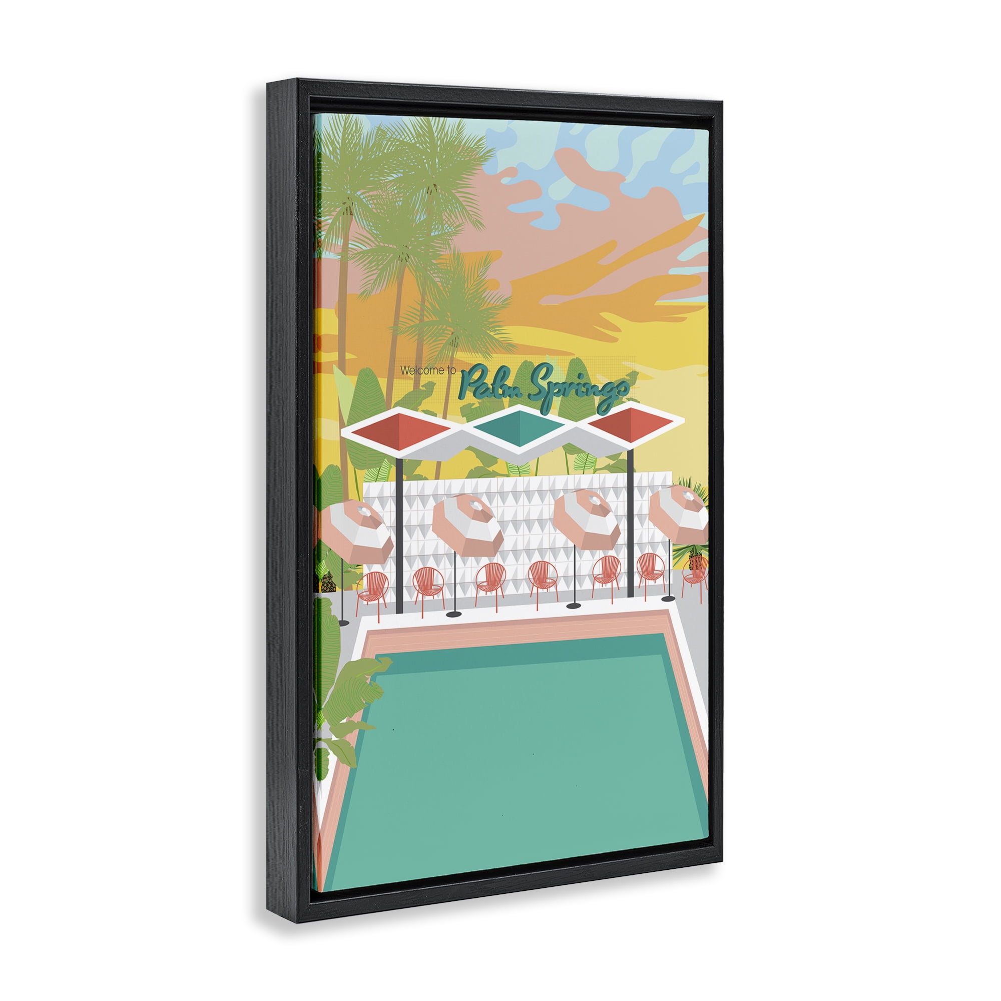 Stupell Industries Palm Springs Pool Time Landscape & Nature Painting Black Floater Framed Canvas Art Print Wall Art, 21 x 31