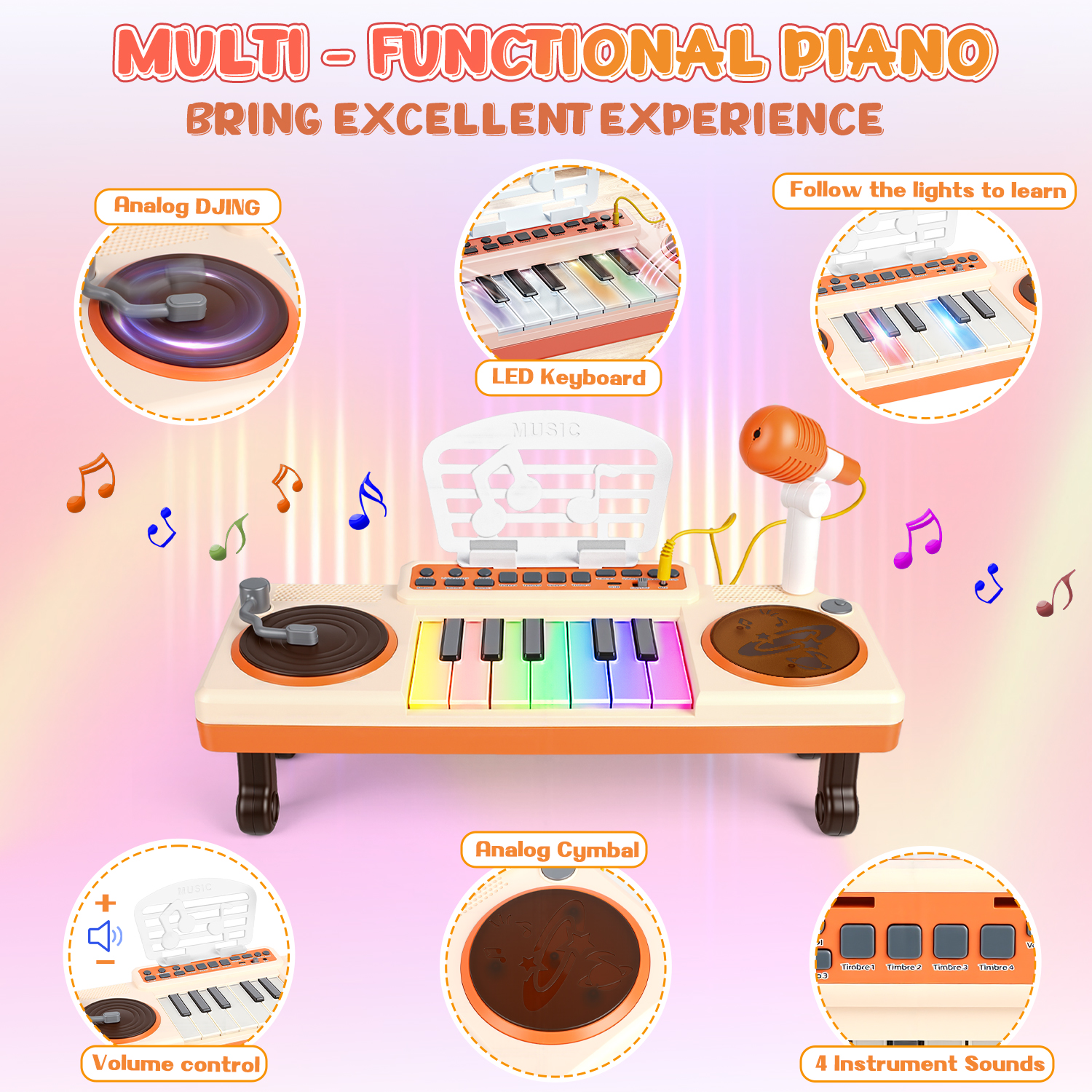 UUSUOO Toddler Piano Toys for Girls,Kids Piano Keyboard with Microphone,Musical Instrument Birthday Gift for 3 4 5 6 +Boys Girls, Pink
