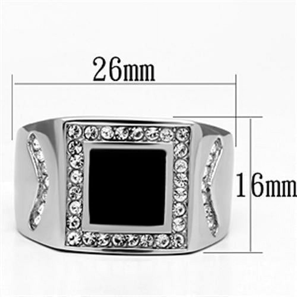 Mens Ring Silver Black Onyx Stainless Steel Ring with Top Grade Crystal in Clear