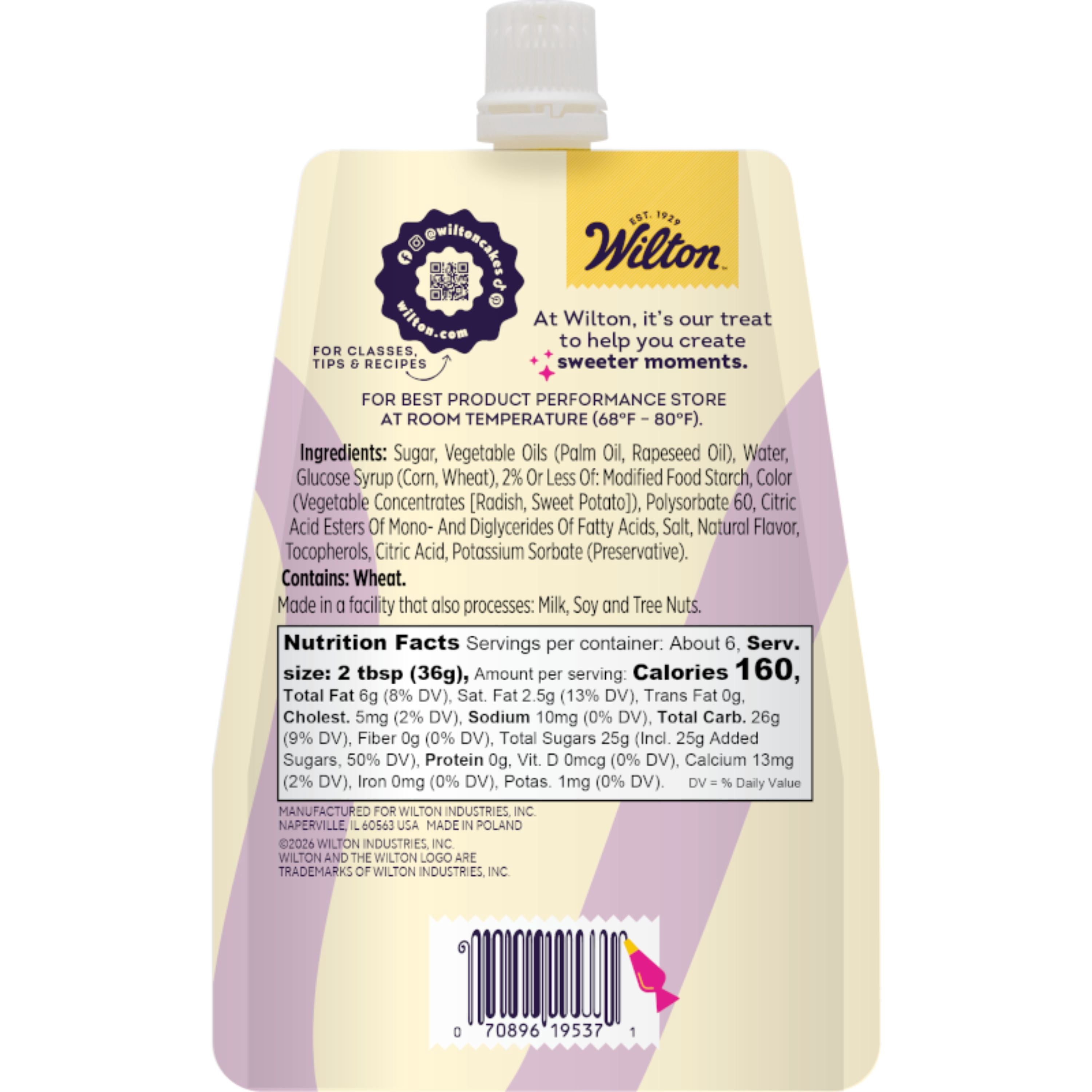 Wilton Pink Decorating Icing Pouch & 4 Piping Tips Vanilla-Flavored Medium Consistency 7.5 oz.