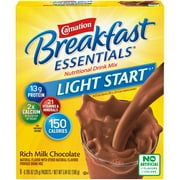 Carnation Breakfast Essentials Light Start Nutritional Powder Drink Mix, Rich Milk Chocolate, 13 g Protein, 8 - 20 g Packets