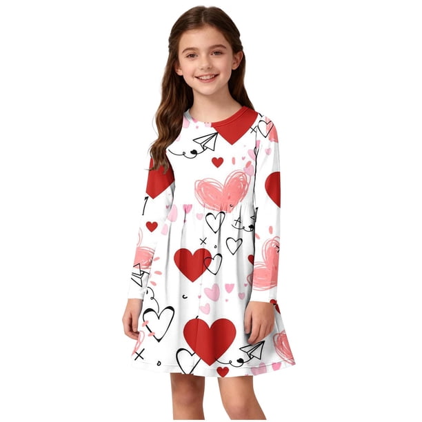 Vestido de manga larga con cuello redondo para niñas, vestido elástico de manga larga, corte A, estilo patinador con volantes, vestido de recital escolar, vestido de manga larga con cuello redondo par