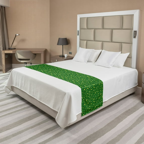 Abstract Green Bed Runner, Cartoon Ivy Plants with Leaves Nature Theme, Decorative Accent Bedding Scarf for Hotels Homes and Guestrooms, Queen, Green Avocado Green, by Ambesonne