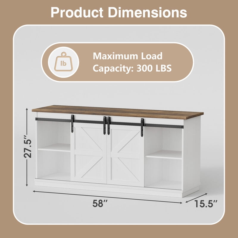 Homall 58'' TV Stand for TVs up to 65'', Storage Cabinet with Sliding Barn Door, Entertainment Center, White