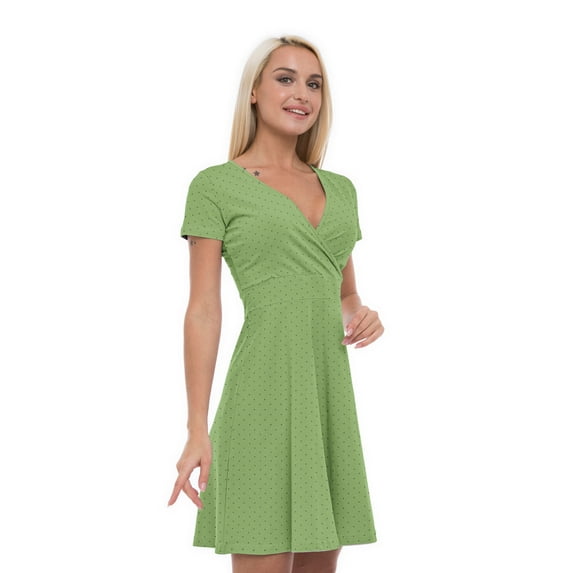 Women’s A Line Green Summer Dress, Retro Triangle Arrangement, Cross Wrap V Neck, 6 Sizes, by Ambesonne