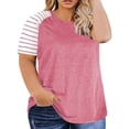 thumbnail image 2 of Duoif Womens Summer Tops, Striped Round Neck Top, Large Size Casual Wear Shirts for Women Pink XL, 2 of 9