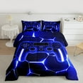 thumbnail image 4 of Feelyou Futuristic Gamepad Boys Queen Comforter Set, Neon Navy Honeycomb Bedding Sets, Geometric Abstract Reversible Bedding Comforter Set, Lightweight Room Decor, 3pcs, 4 of 8