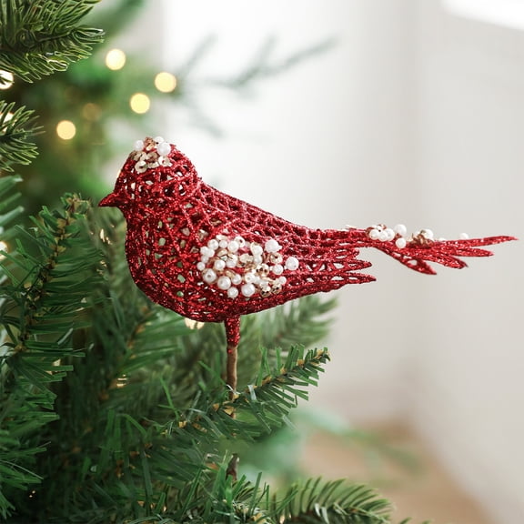 Darzheoy Powdered Bird Clip Ornaments Openwork Branch Design for Christmas Tree Hanging Decoration Festive Home Decor