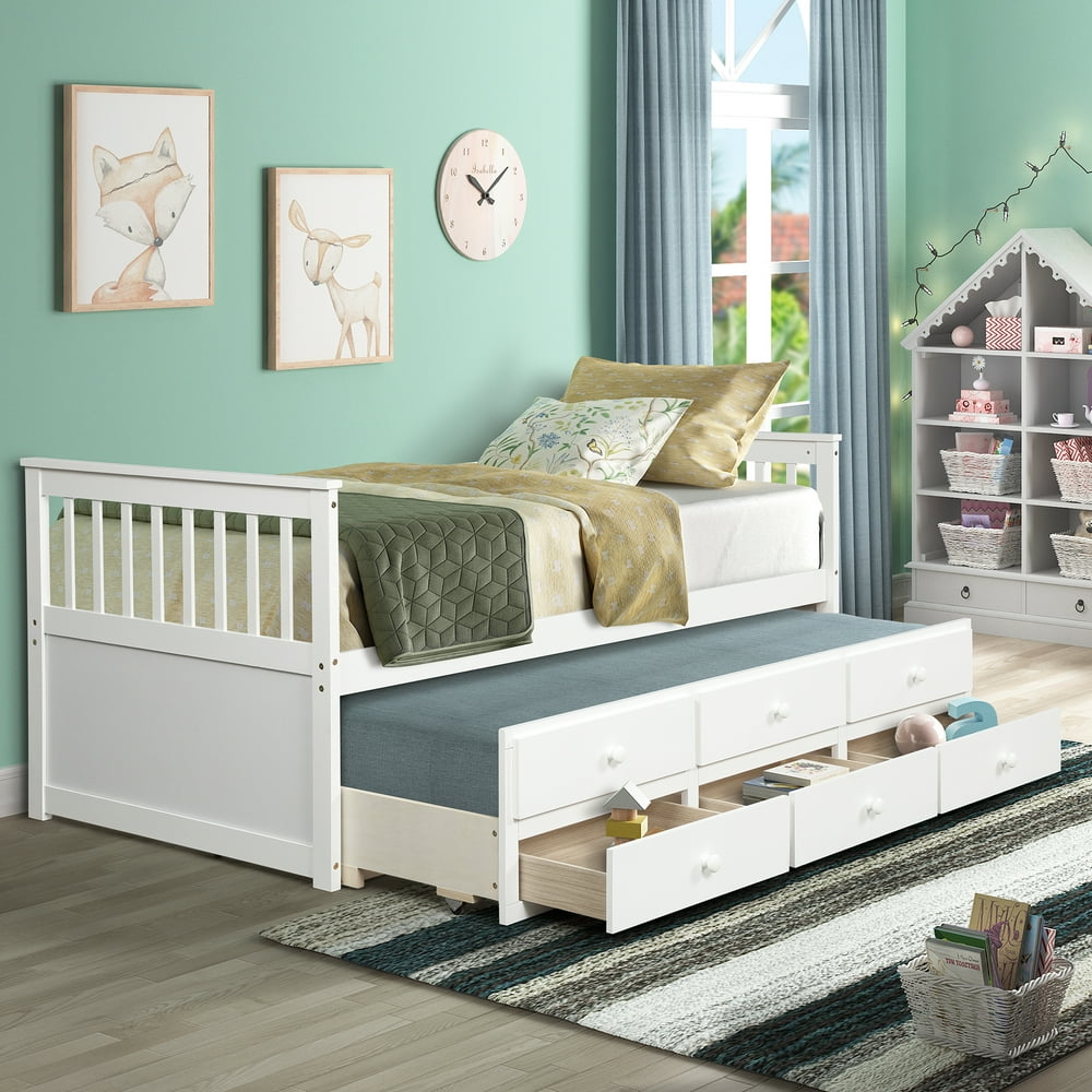 URHOMEPRO Daybed Twin Bed Frame for Kids, Boys, Girls, Wood Captain's Bed Twin Daybed with