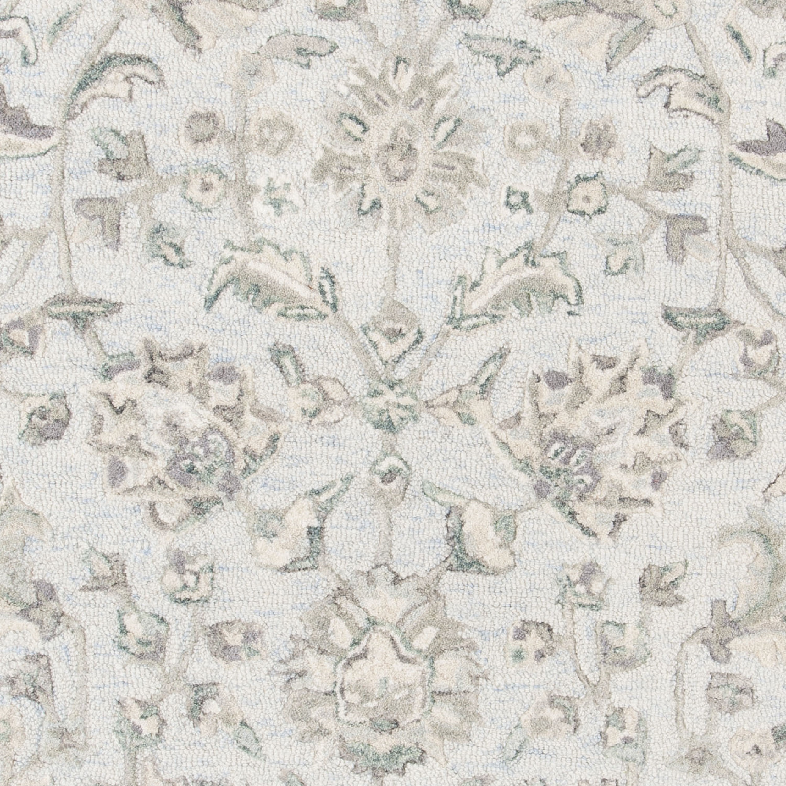 SAFAVIEH Glamour Pierce Floral Bordered Wool Area Rug, Light Blue/Ivory, 6' x 6' Round