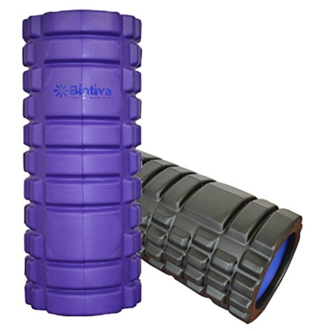 Bintiva Reinforced Hollow Foam Roller For Deep Tissue Massage, Trigger Point Myofascial Release and Physical Therapy - Purple and Black