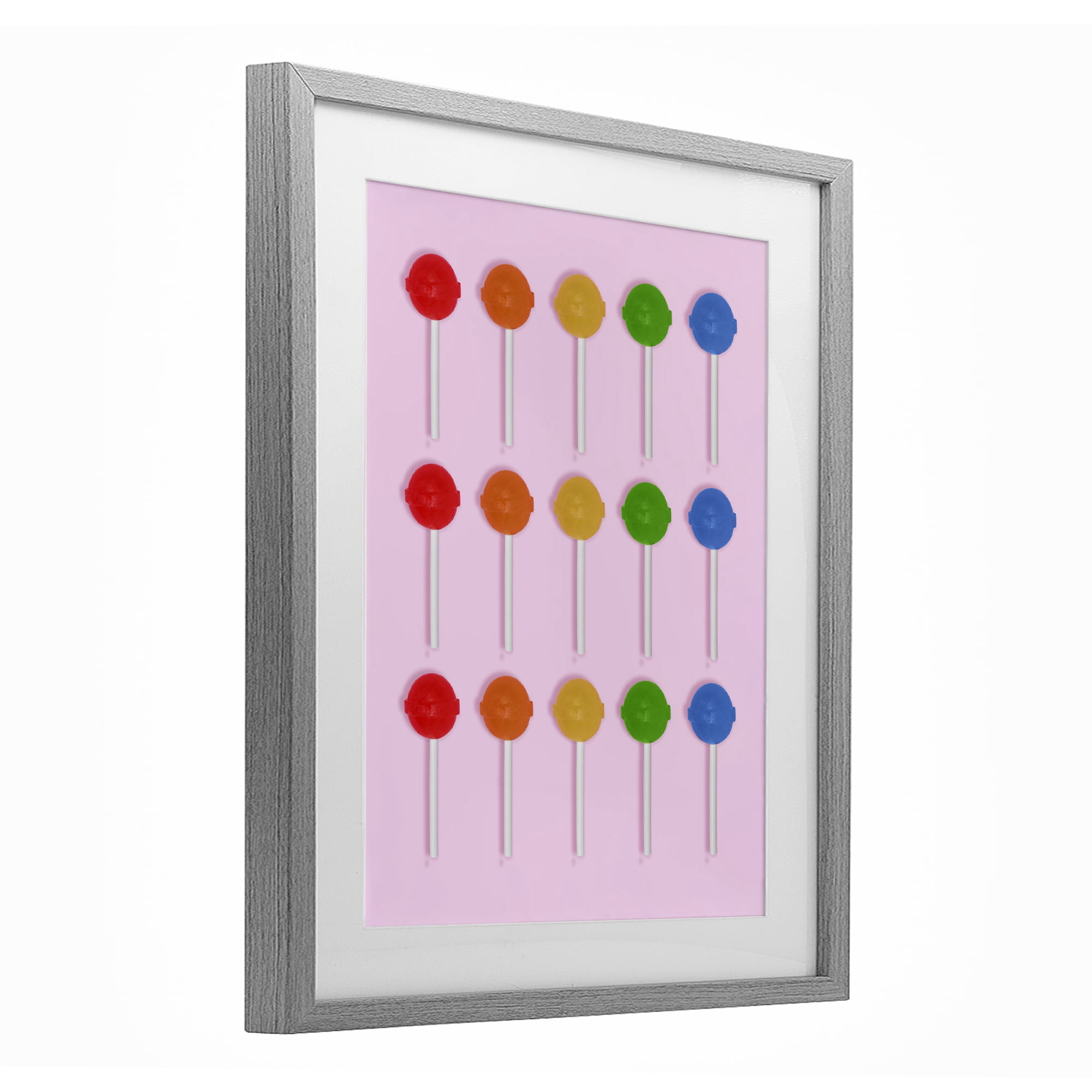 Stupell Industries Candy Pops on Light Pink Gray Framed Print Under Glass, design by LISH Creative