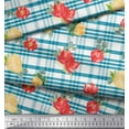 thumbnail image 2 of Soimoi Blue Heavy Canvas Fabric Check & Peony Floral Print Fabric by Yard 58 Inch Wide, 2 of 3