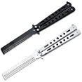 thumbnail image 1 of OPALESQUE 2 Piezas de Acero Inoxidable Plegables para Práctica Combs Disponibles en Negro y Plata, Herramientas Plegables para Peinar el Cabello para Deportes y Uso Al Aire Libre, Plata+negro, 1 of 7