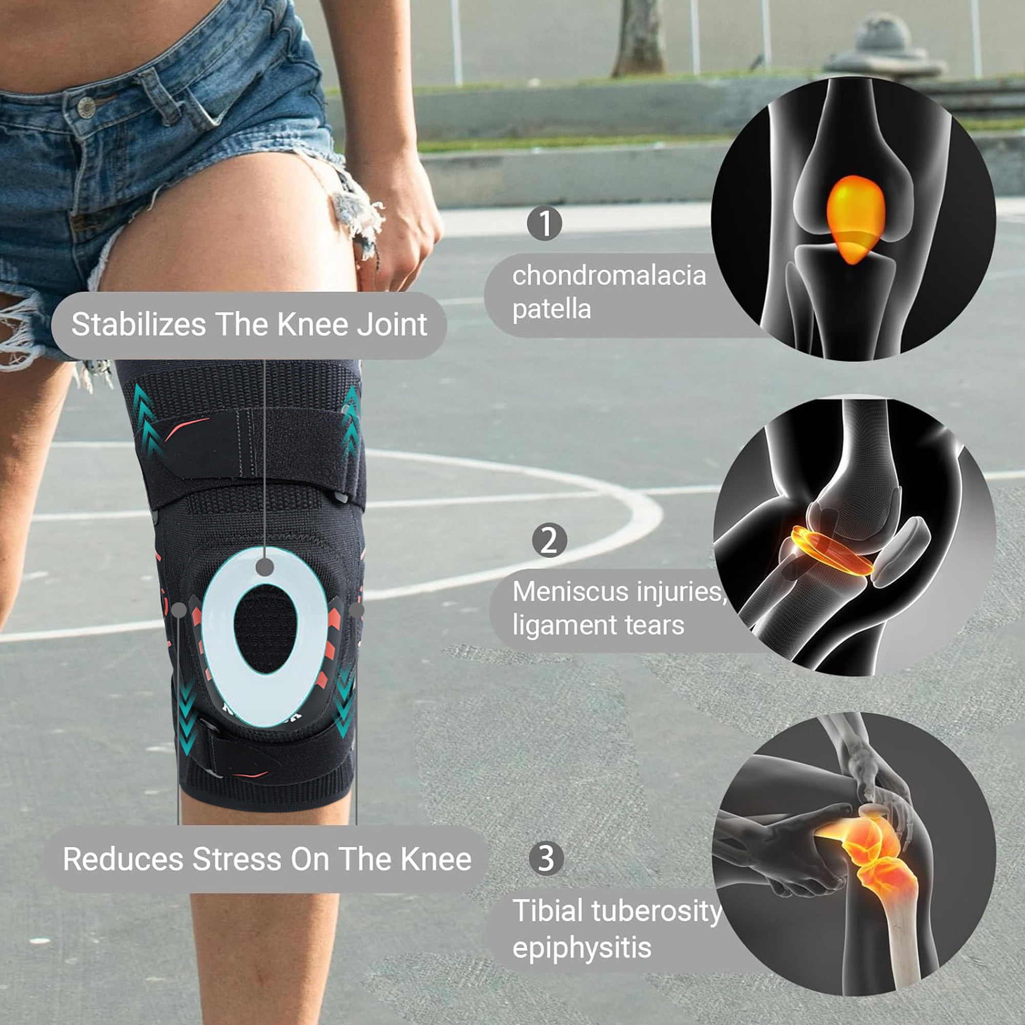 NEENCA Knee Brace with Side Stabilizers,Adjustable,Knee Sleeve for Knee Pain Women & Men, Hinged Knee Brace for Pain Relief, Patella and Ligament Support,XL