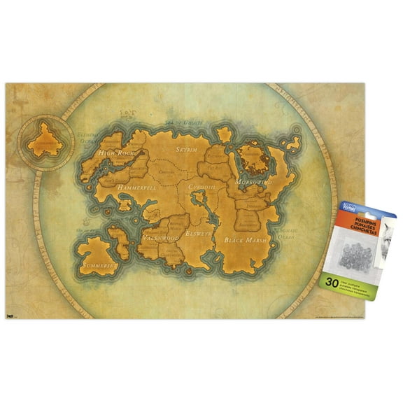 The Elder Scrolls: Online - Map Wall Poster with Push Pins, 14.725" x 22.375"