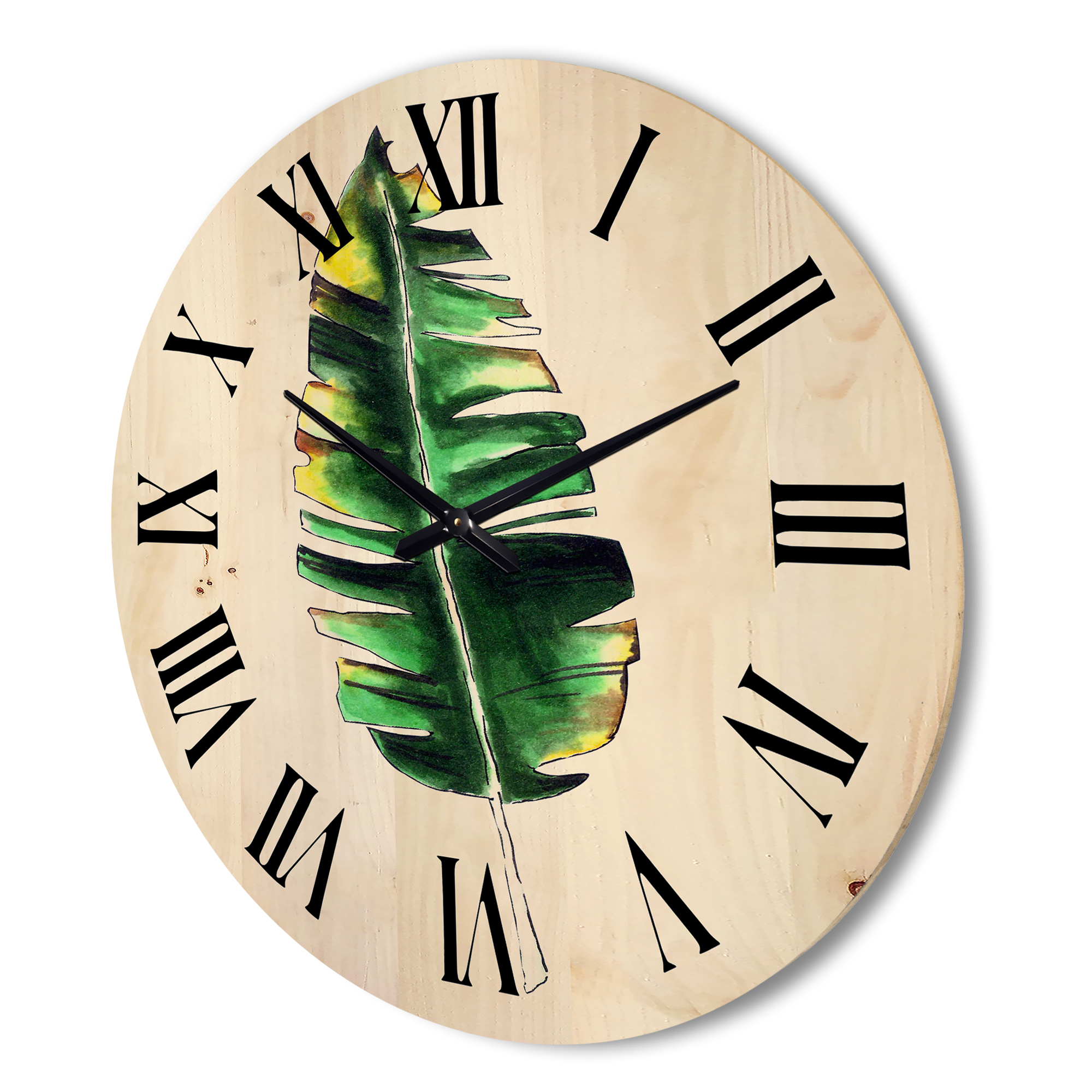 Designart 'Single Banana Leaf On White' Bohemian & Eclectic Wood Wall Clock
