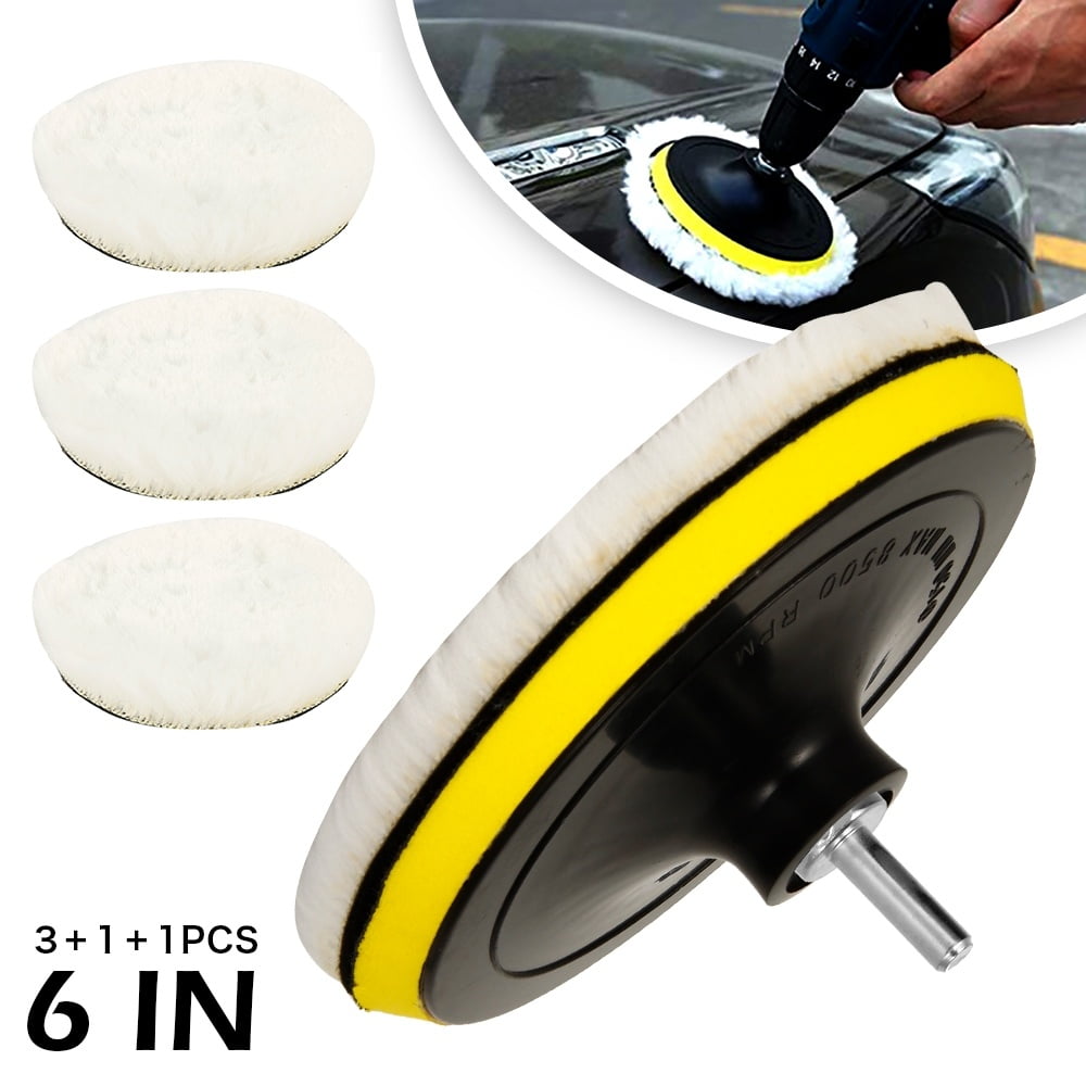 HeyFun 6 Pack 150mm Car buffer For Drill & Polishing Pads Sponge Woolen Polishing Bonnets Waxing Buffing Pads Kits with M14 Drill Adapter Attachment 