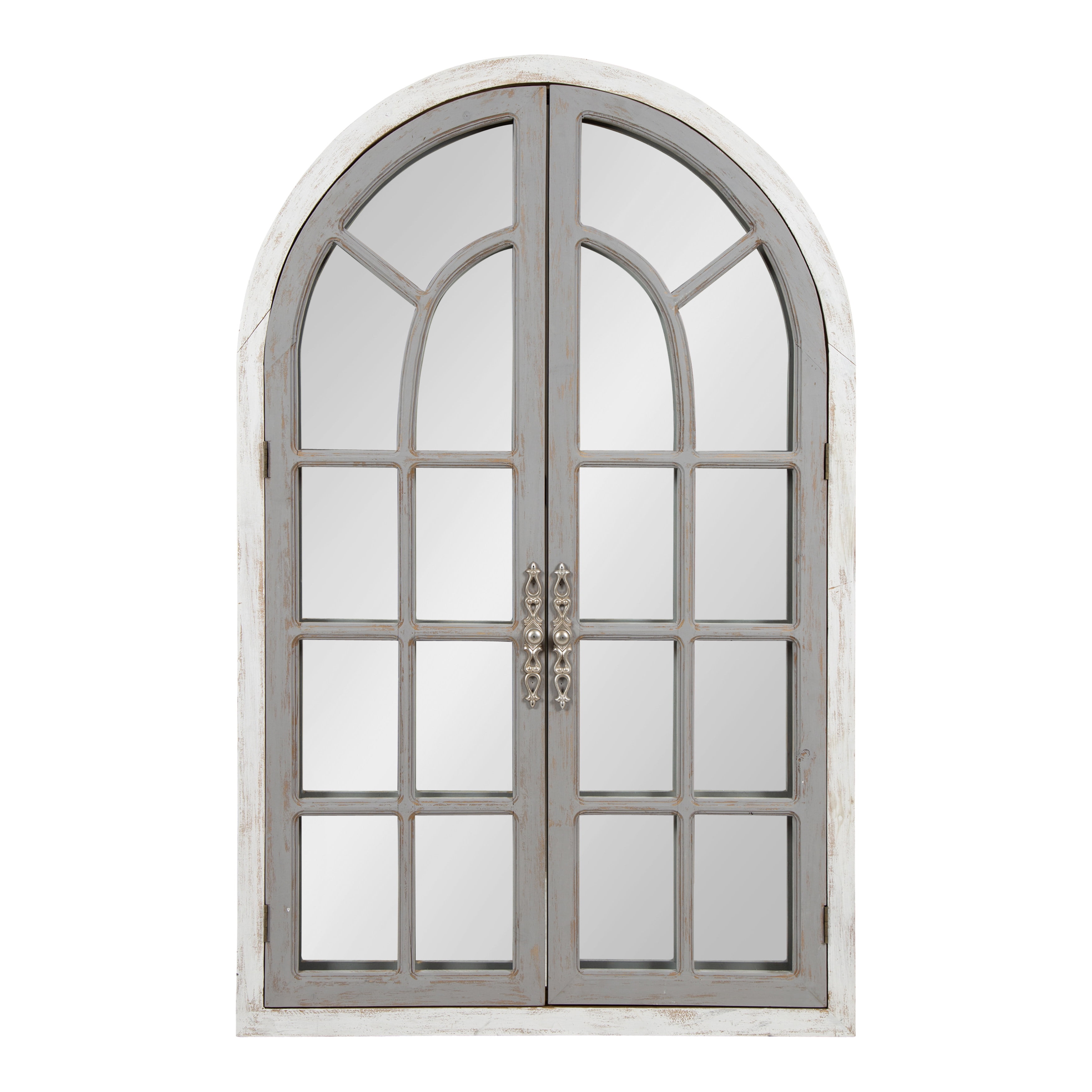 Kate And Laurel Boldmere Large Traditional Wood Windowpane Arch Mirror 28x44 Gray And White Walmart Com Walmart Com