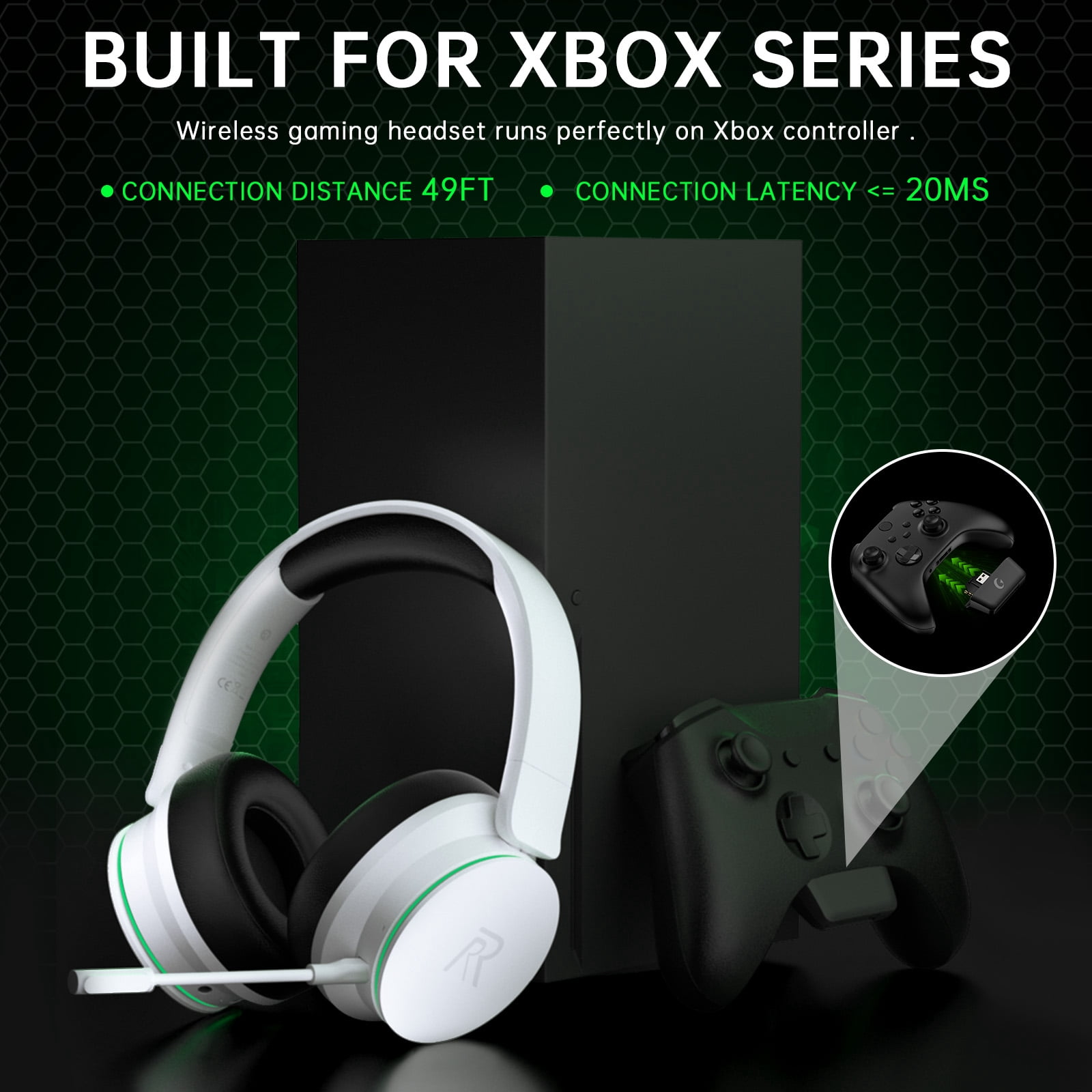 FONHAID 2.4GHz Wireless Gaming Headset for Xbox, PS5, Switch, Bluetooth Gaming Headphones with Detachable Noise Canceling Mic, 45H Battery, White