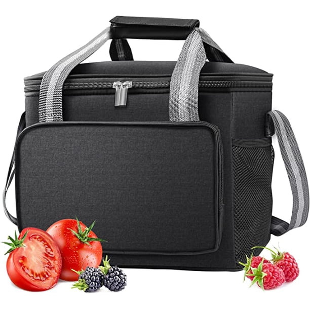 Bolsa térmica de 15 l, caja térmica suave aislada, bolsa de picnic plegable, gran capacidad, impermeable, bolsa térmica para comidas, almuerzo, oficina, escuela (negro)