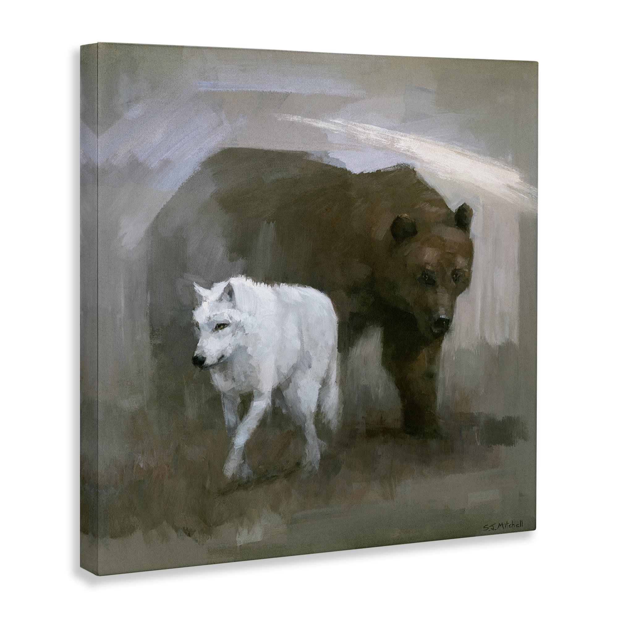 Stupell Industries Wolf & Bear Impression Animals Painting Wrapped Canvas Art Print Wall Art, 17 x 17