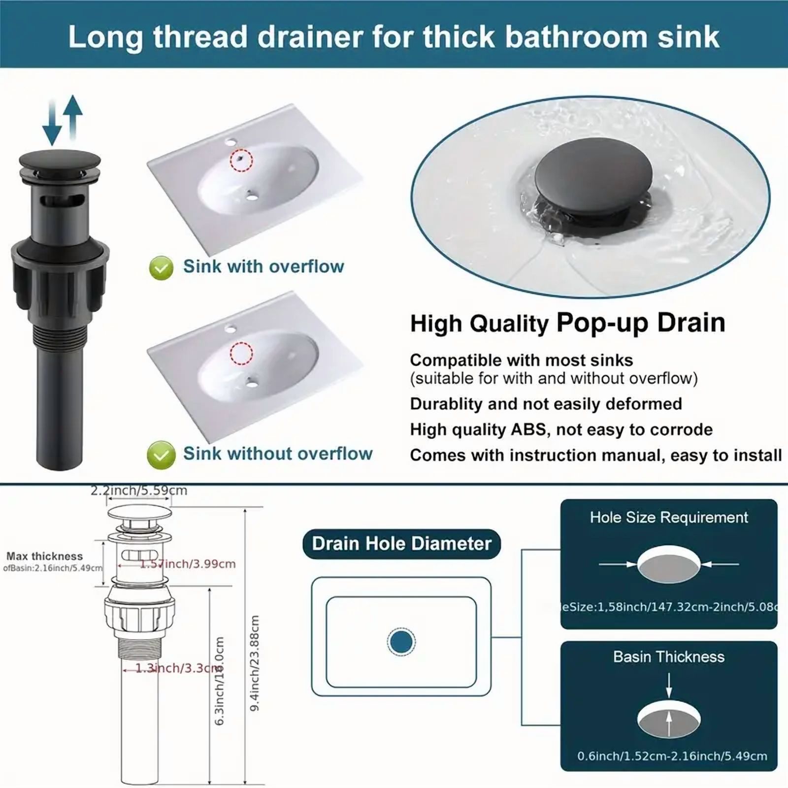 8" Widespread Bathroom Sink Faucet 3holes 2 Handle Waterfall Mixer w/Drain Black