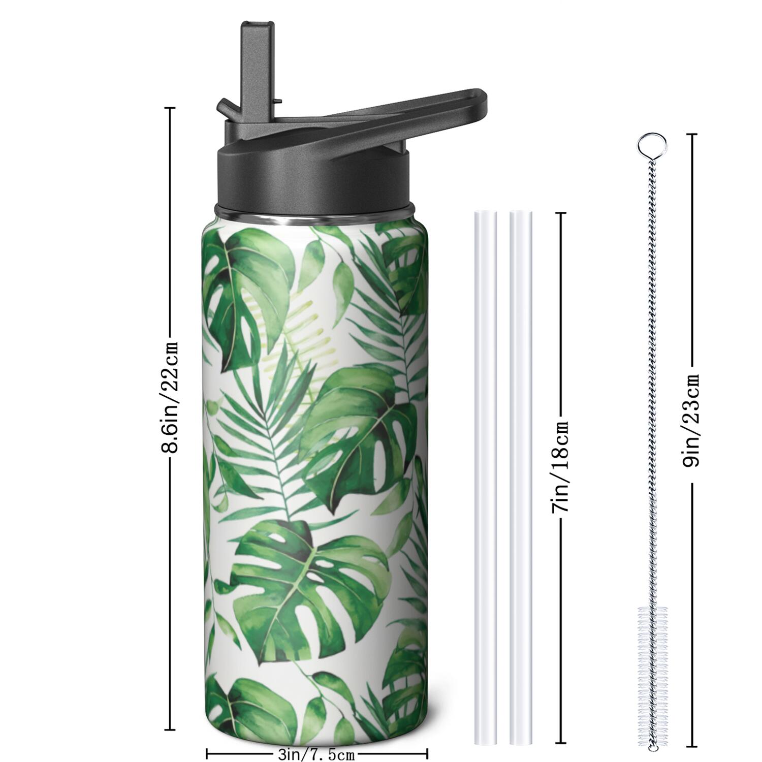 Stainless Steel 18oz Triple Insulated Plants Themed Water Bottle with Straw, Leakproof Lids for Travel, Sports, Gym Unisex Use