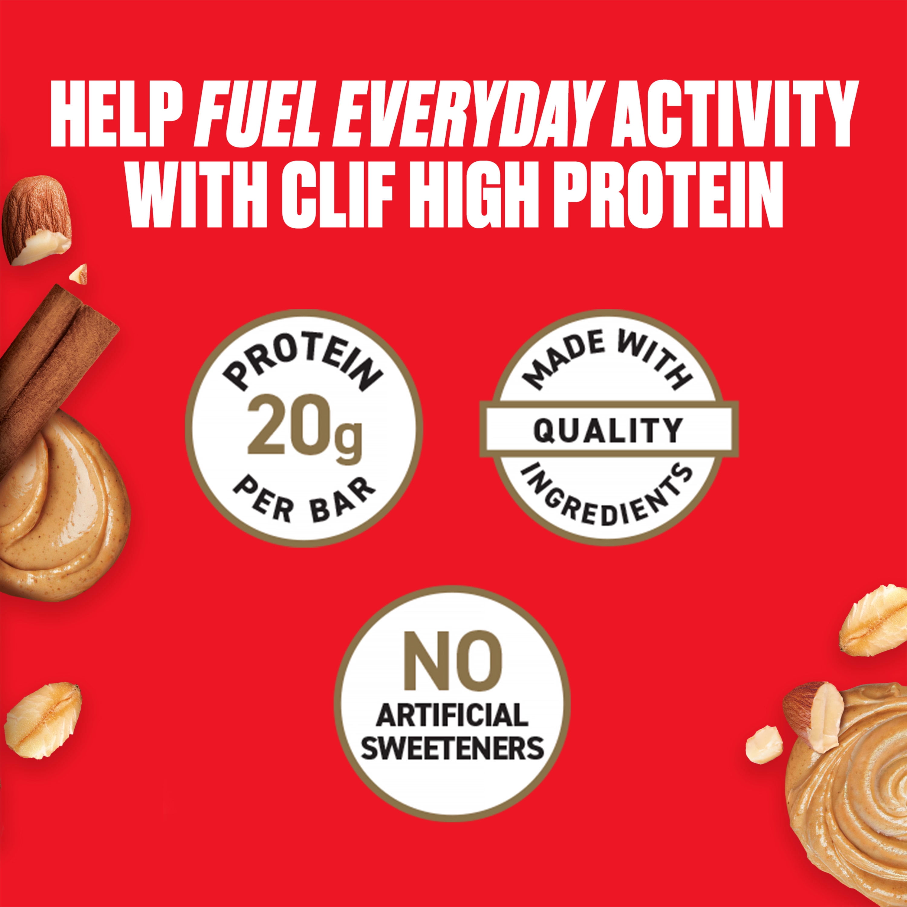 CLIF HIGH PROTEIN Bars - Cinnamon French Toast - 20g Protein - 5g Fiber - Non-GMO (4 Count)