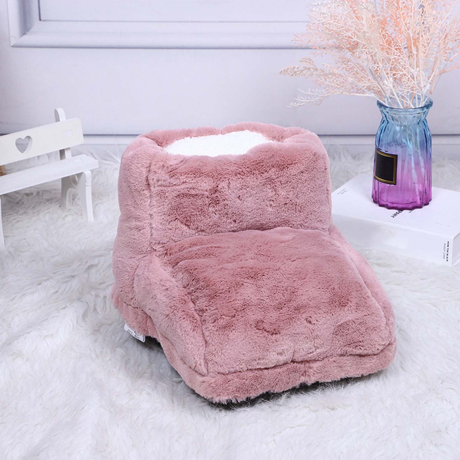 Pink Usb Heated Foot Warmer, Plush Electric Foot Heating Pad With Auto Constant Temperature, Rechargeable Thermal Therapy Booties For Cold Feet Ankle, 21X21 Cm