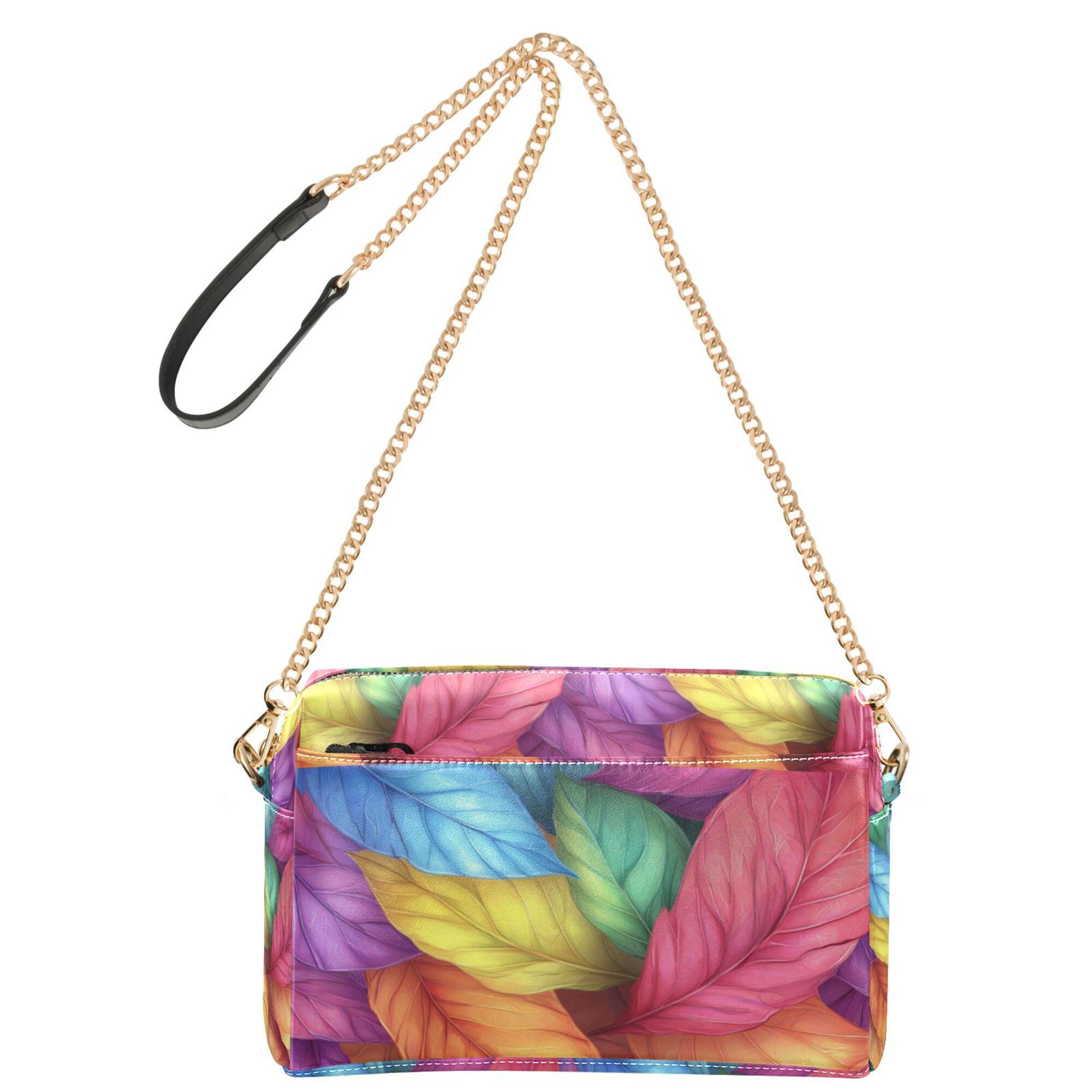 FORMRS Women Crossbody Purse with Chain Strap Vegan Leather Shoulder Handbag, Vibrant Leaves Pattern