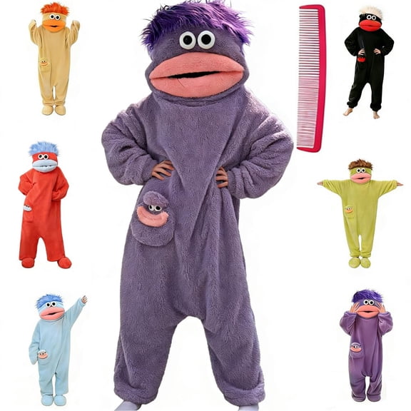 Clearance Funny Big Mouth Monster Onesie Adult, Matching Family Silly Puppet Cosplay Costume, Plush Hooded Jumpsuit Sleepwear, Oversized Fleece Loungewear, Ugly Pajama Party Outfits