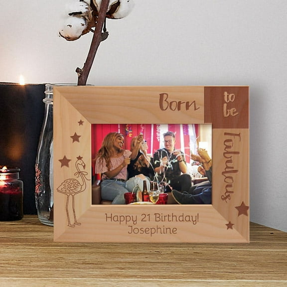 Born To Be Fabulous happy 21 Birthday Personalized Wooden Frame-5" x 3 1/2" Brown Horizontal