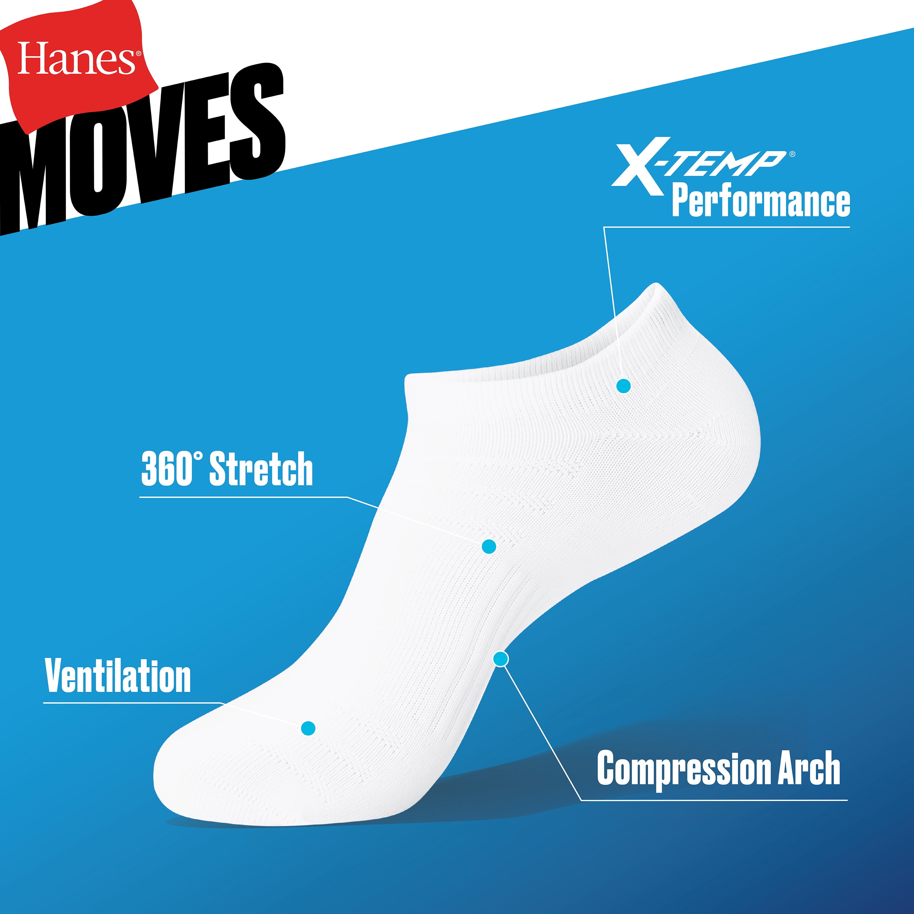 Hanes Mens No-Show Socks Value Pack, 3-Pack, Moves X-Temp 360-Degree Stretch Socks for Men