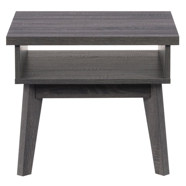 CorLiving Hollywood Mid-Century Dark Grey Square Indoor Side Table with Peek-a-Boo Storage Shelf