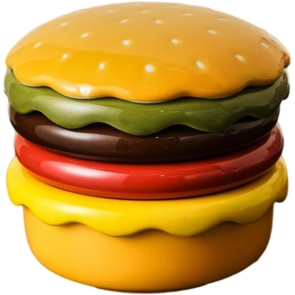 Ceramic Hamburger Plate Set, Creative Cute Burger Shape Dish Underglaze Color, Fun Snack Plate for Kids Adults, Microwave Safe
