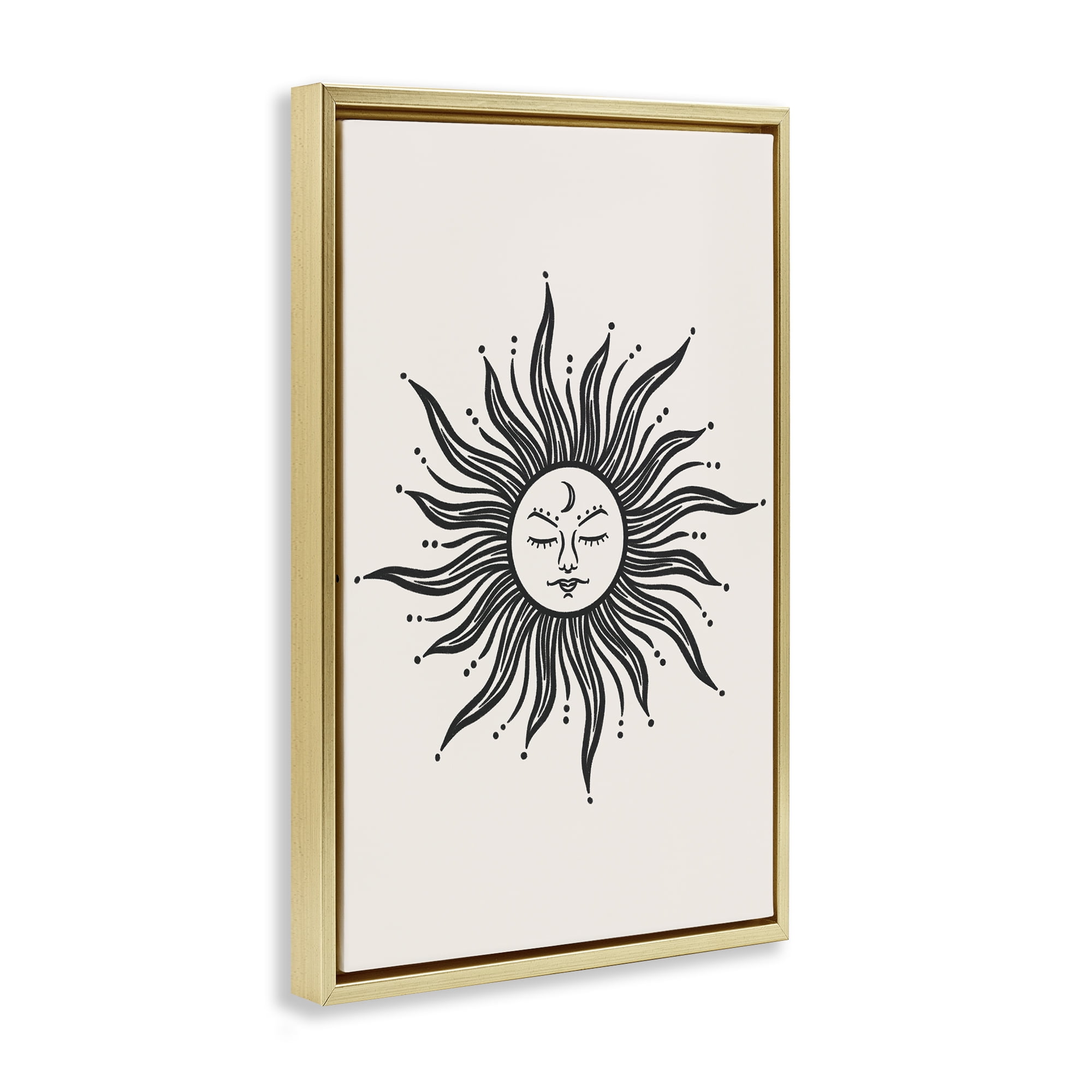 Stupell Industries Cream & Black Sun Astrology & Stars Painting Gold Floater Framed Canvas Art Print Wall Art, 17 x 25