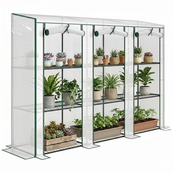 Alvantor Greenhouse Nine-Shelf Greenhouse with 3 Roll-Up Doors & PE Cover 84.6"x18.1"x59.4" Clear