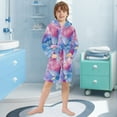 thumbnail image 5 of FORMRS Niños Bathrobe Unisex Hooded Robe Soft Plush Pajamas Sleepwear, Size 7-9T, Watercolor Blue Marble Pattern, 5 of 7